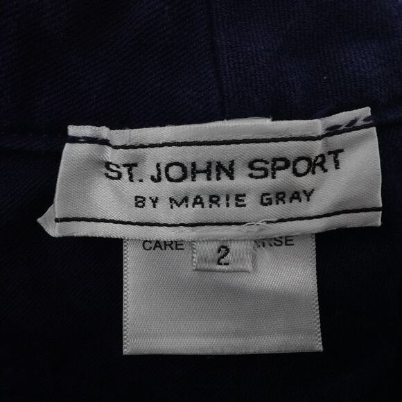 St John Sport Pants Womens 2 Navy Blue Cargo Utility Gold Button Pockets Stretch - Picture 3 of 13